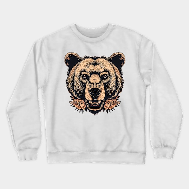 Vintage Grizzly Bear Head Tattoo Crewneck Sweatshirt by Retroprints